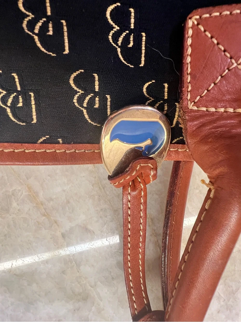XL Dooney & Bourke Black Weekender Brown Leather Trim and Gold Monogram